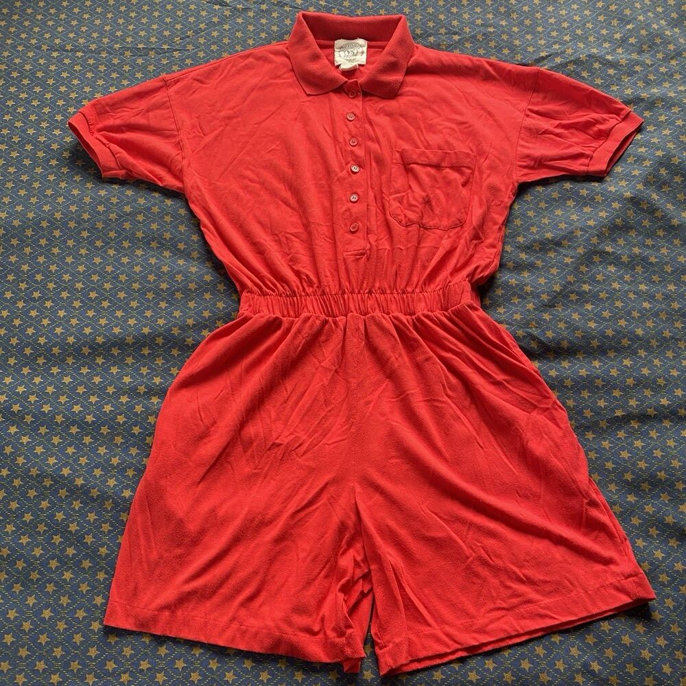 Y2K Victoria's Secret VS Sport Red Collated Romper Shorts. Pockets. Medium.